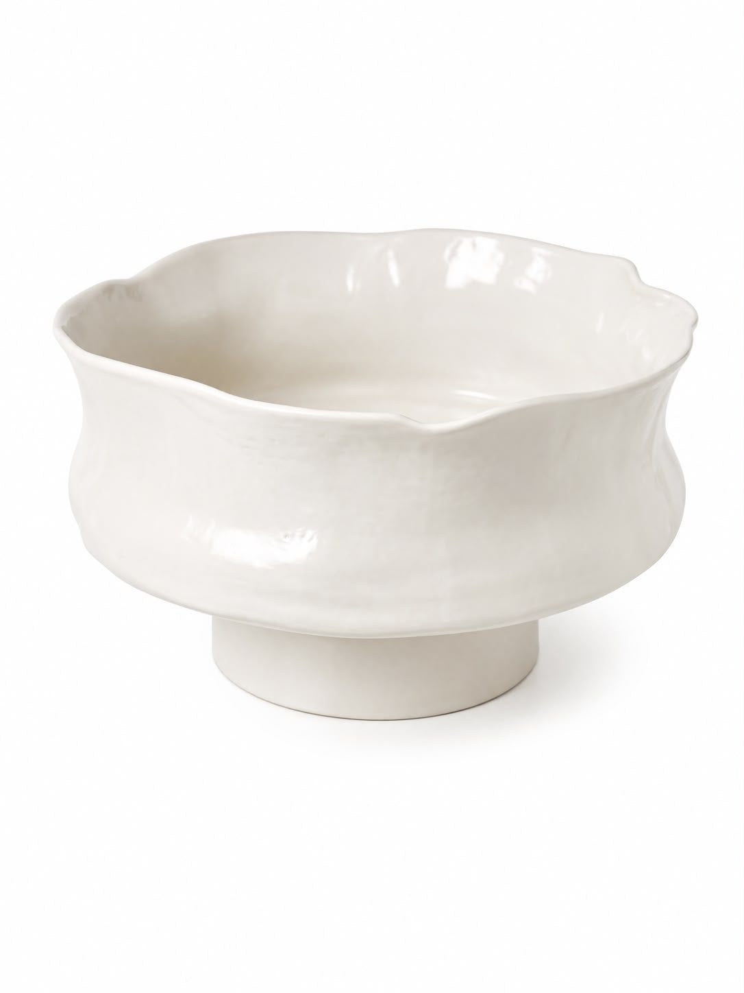 BOWL ON PEDESTAL - OFF WHITE-D30CM H 20CM