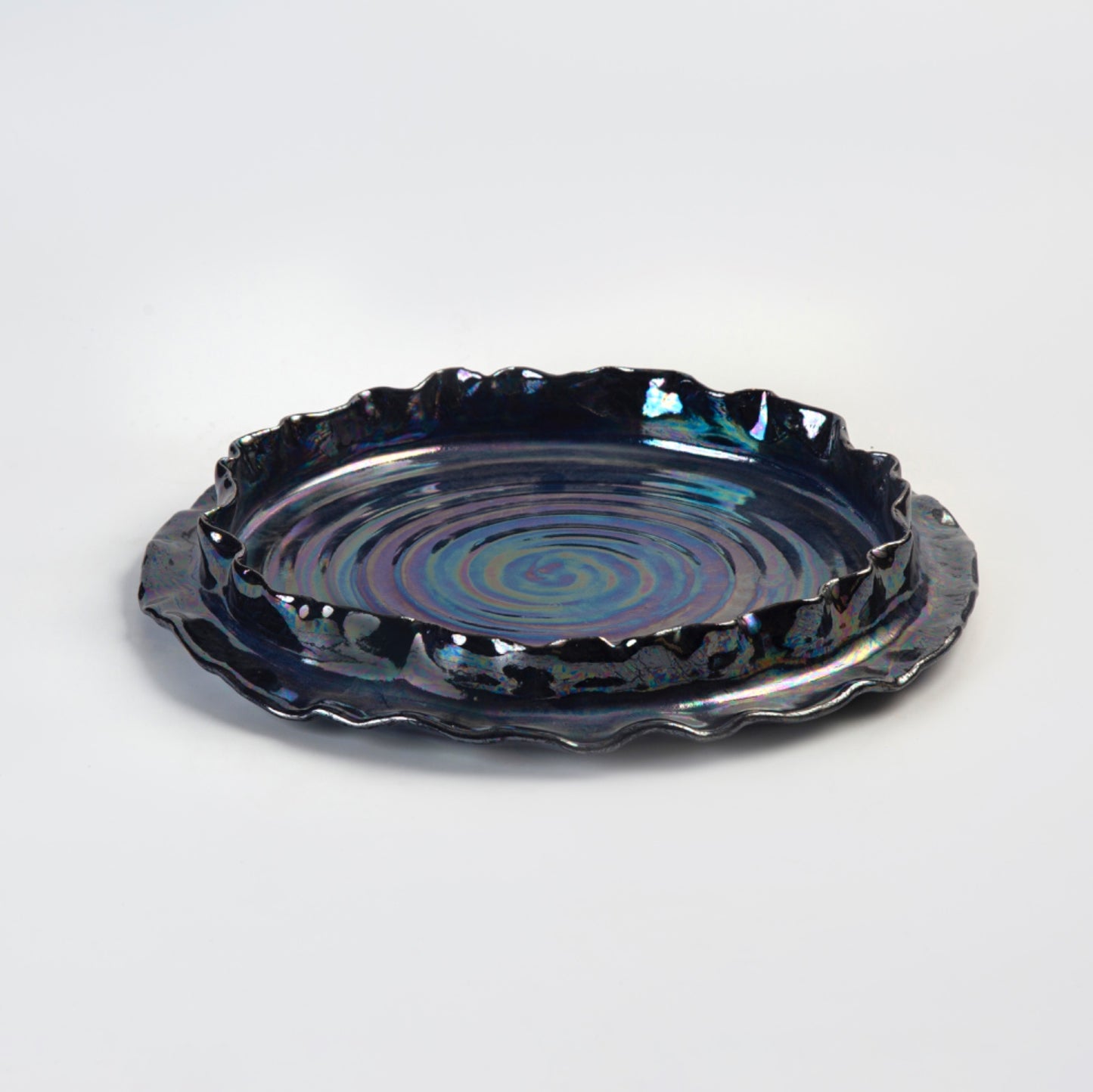 Rosa Ruffle Platter - Dark Blue - D 33 cm