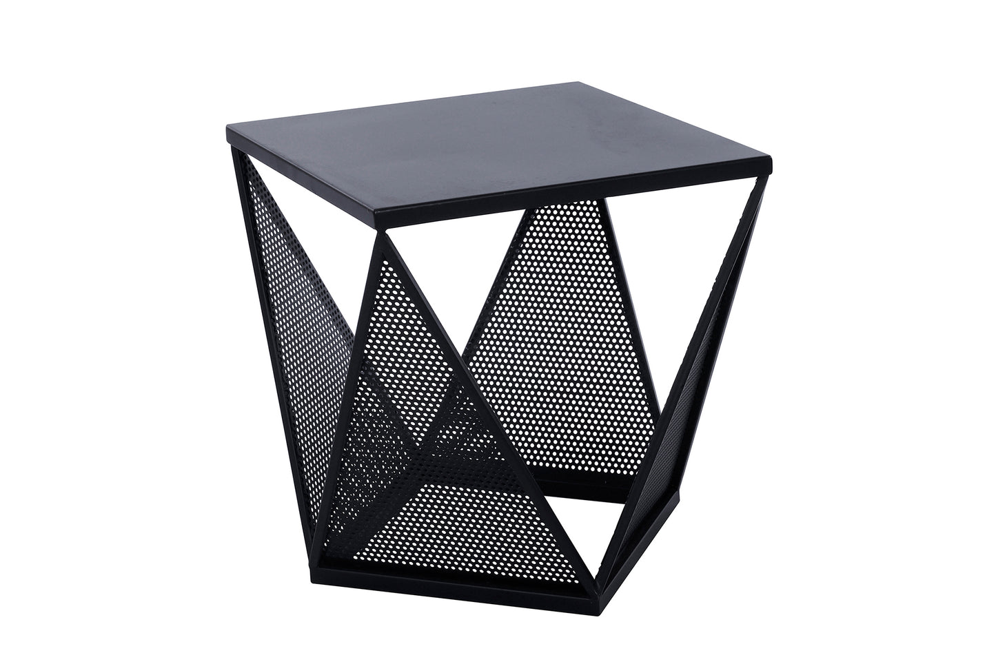 Side Table-Diamond Metallic Frame Side Table- Black Metal Top- Perforated Metal Sheet Cover