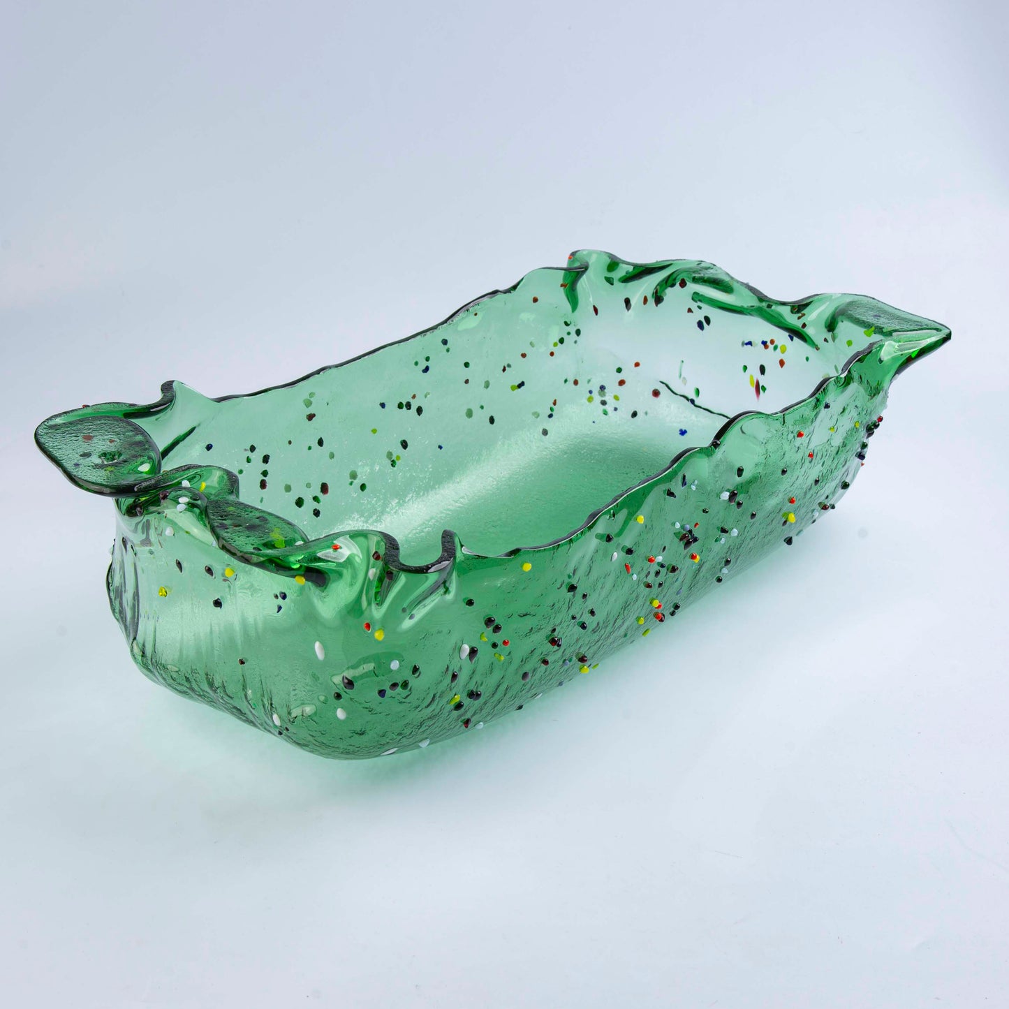 Glass Rectangular Platter - Green with dots 50cm x 25cm