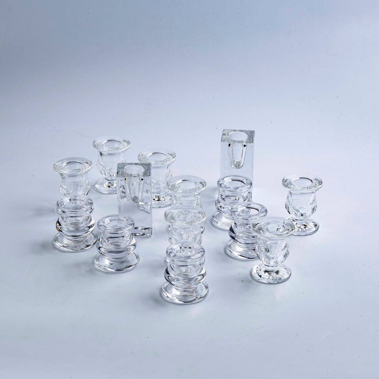 Clear Glass Candle Holders - Set of 14