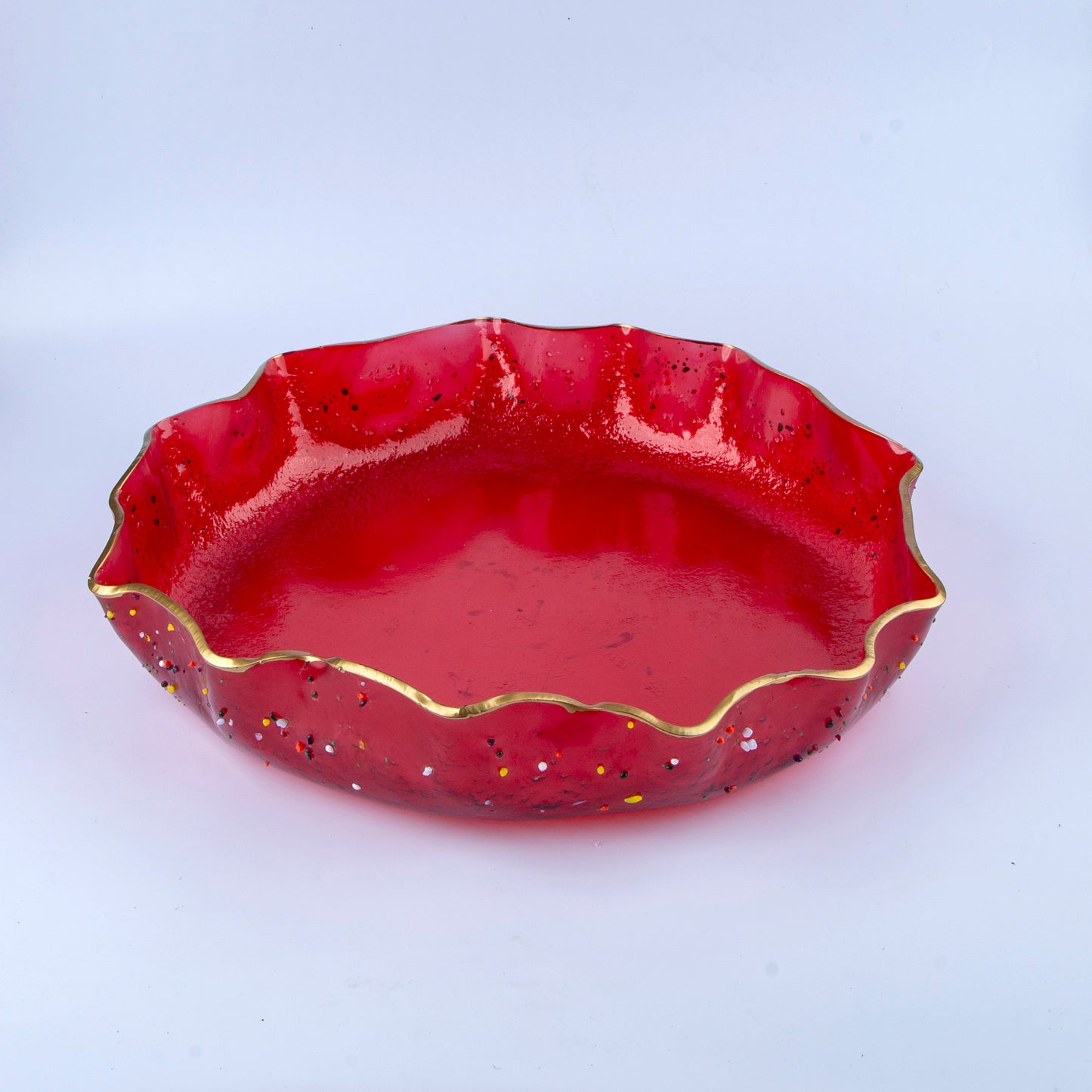 Glass Round Platter- Red with dots-D 43cm