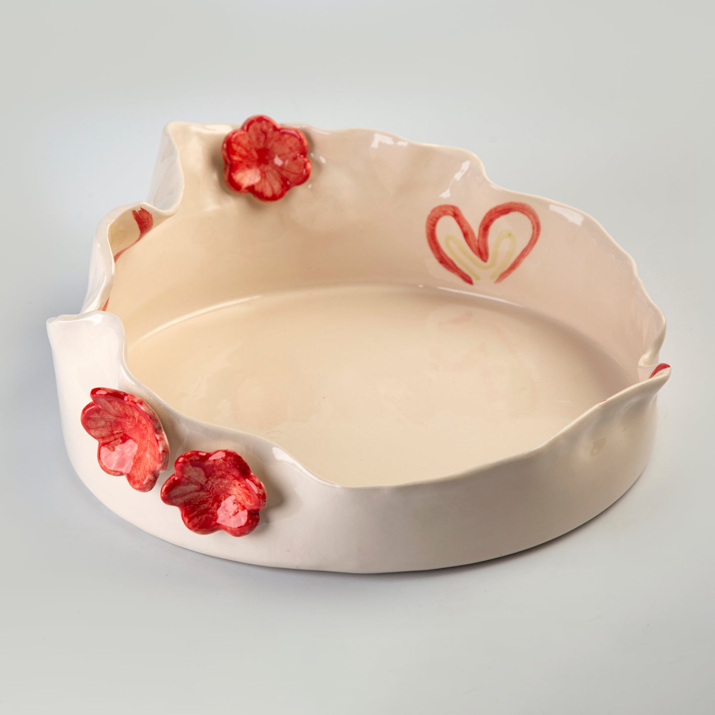 Round Platter - White & Red - D 30 x h 10 cm