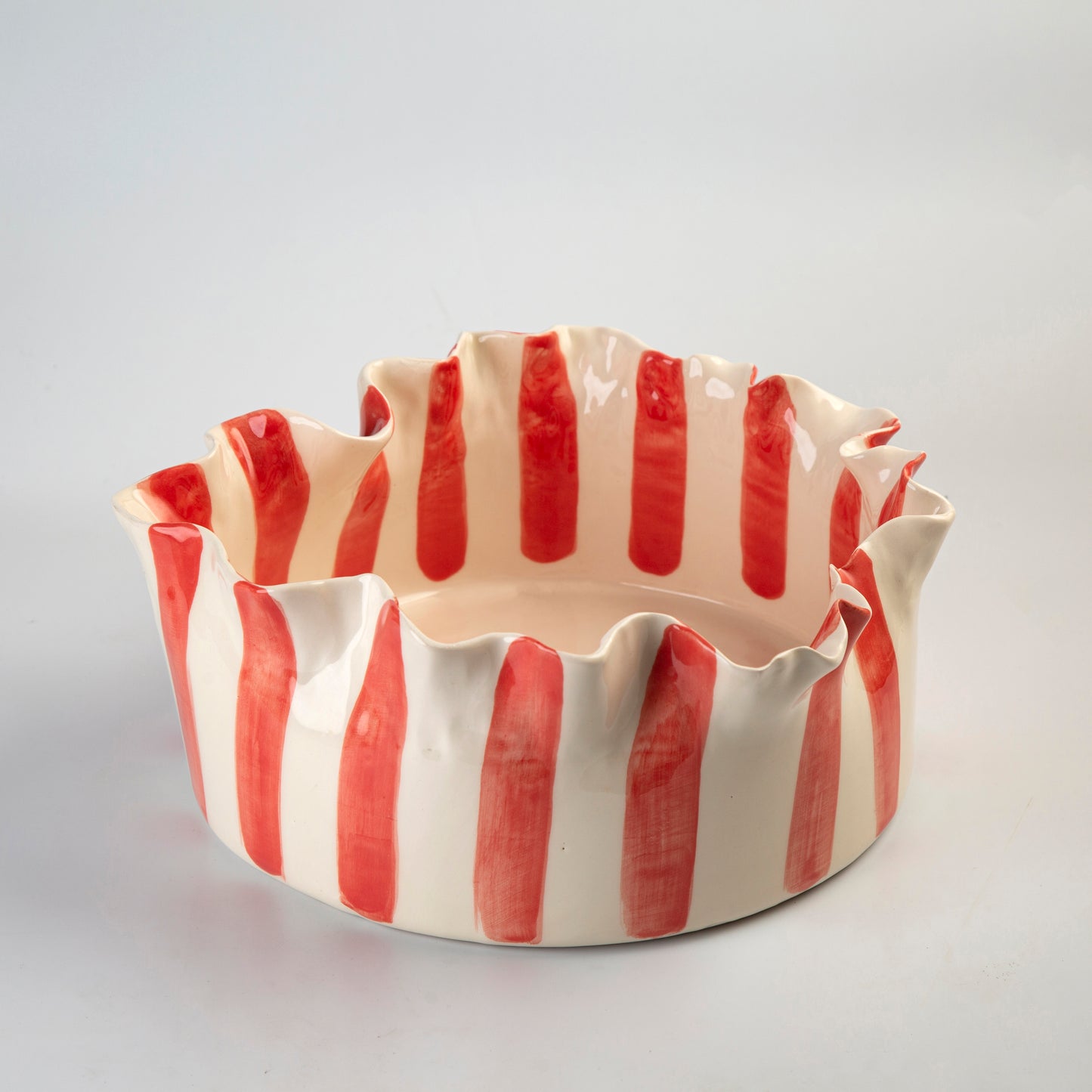 Round Platter - White & Red - D 30 x h 10 cm