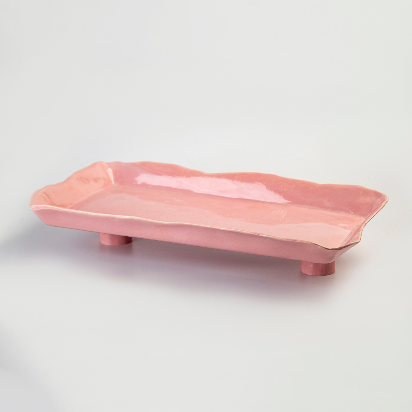 Rectangular Platter on Pedestal - Pink - 43 x 24 x 4 cm