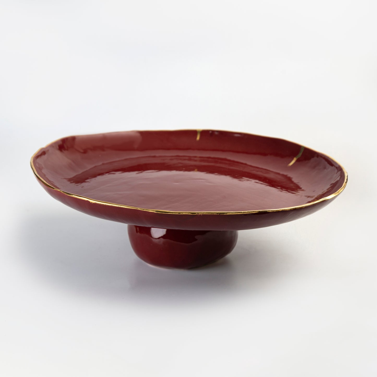 Round Platter on Pedestal- Burgundy-D42cm