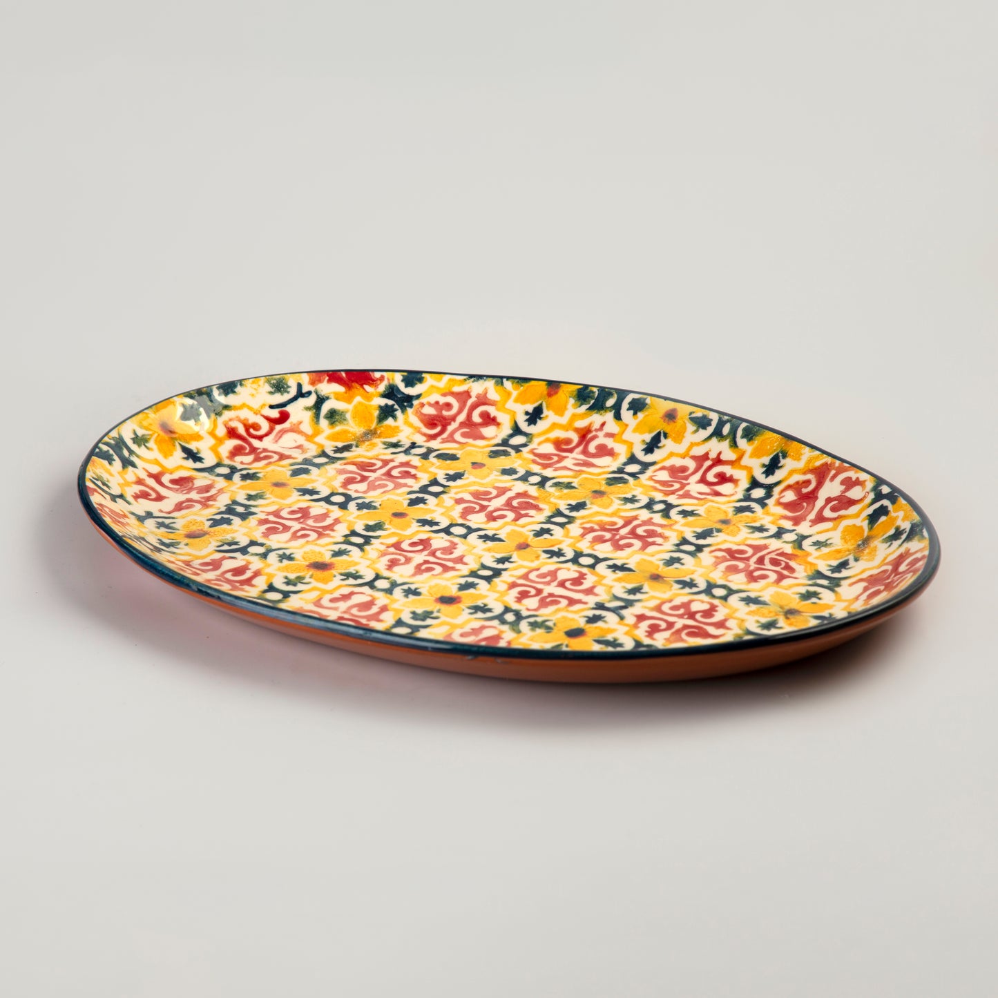 Pottery Oval Platter - Mixed Colours - 50 x 35 cm