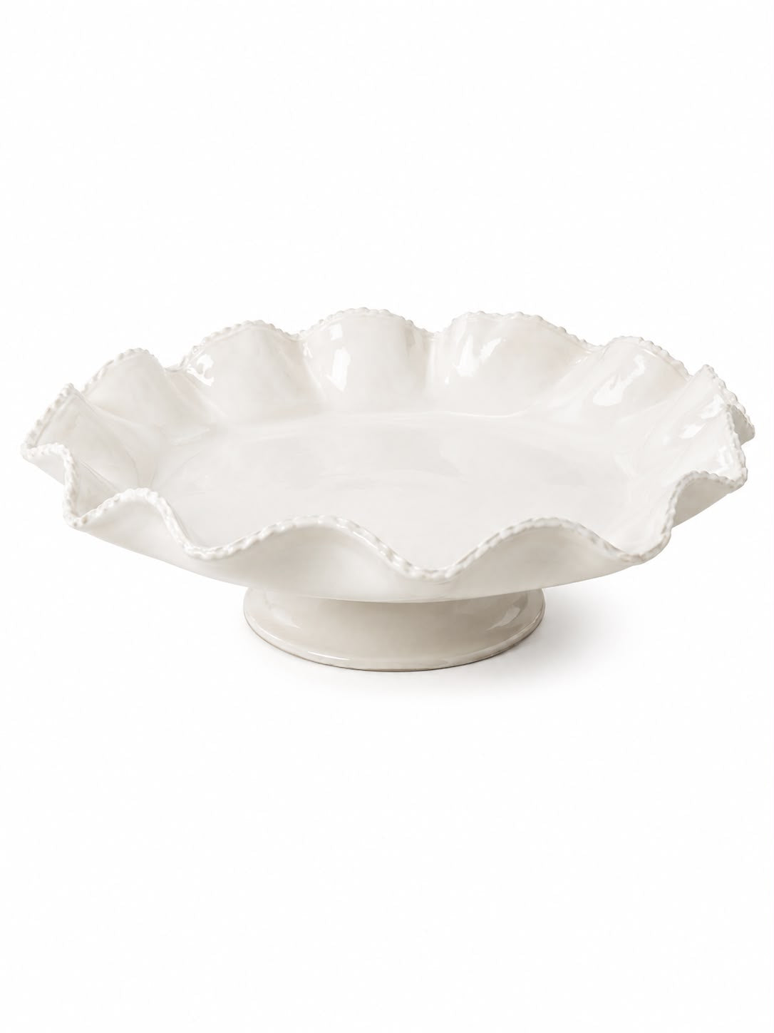 RUFFLE PLATTER ON PEDESTAL-OFF WHITE- D 40CM H 12CM