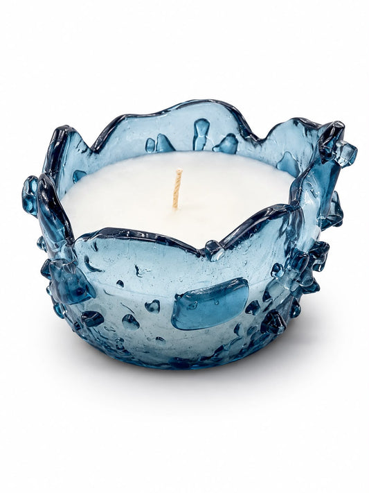 Blue Glass Candle Bowl- D 9CM