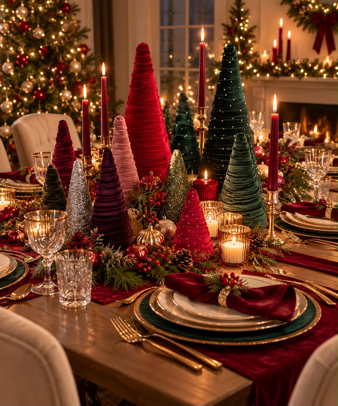 Velvet & Satin Handcrafted Christmas Trees - Set of 3