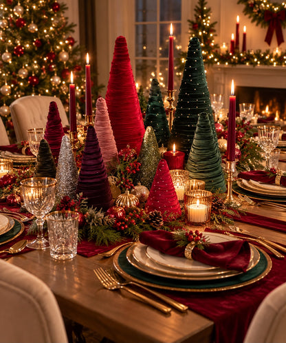 Velvet & Satin Handcrafted Christmas Trees -H 40 & 55cm