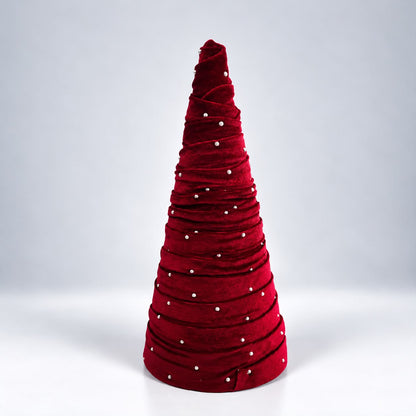 Velvet & Satin Handcrafted Christmas Trees - H 55 & 35cm