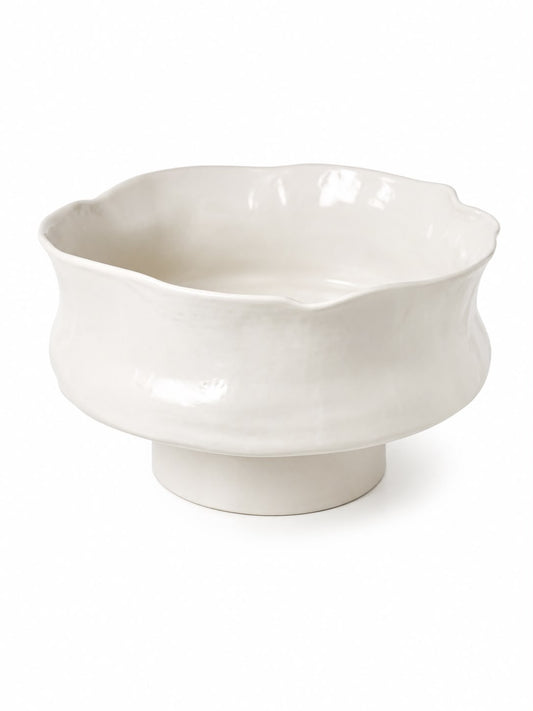 BOWL ON PEDESTAL - OFF WHITE-D30CM H 20CM