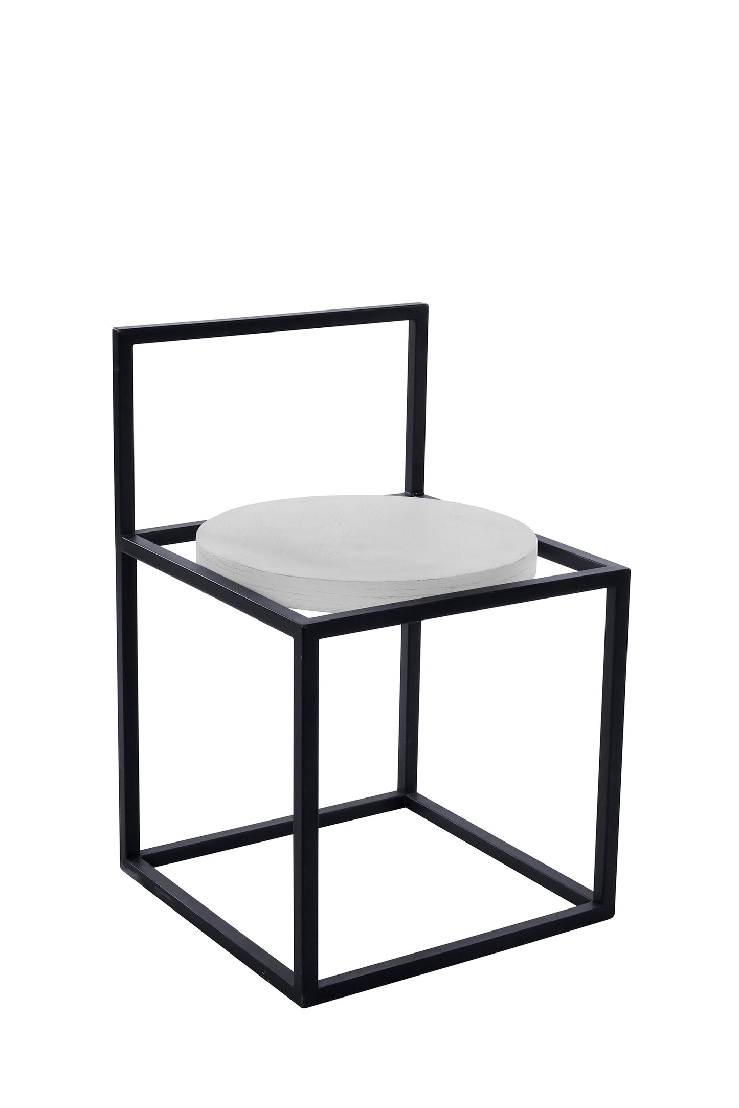 Chair- Metallic Black Frame Chair-Round White Oak Wood Top With Back