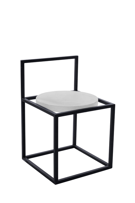 Chair- Metallic Black Frame Chair-Round White Oak Wood Top With Back