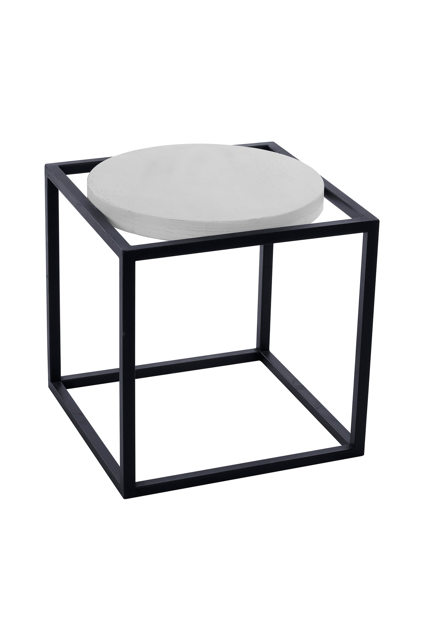 Side Table- Metallic Black Frame Side Table Round White Oak Wood Top