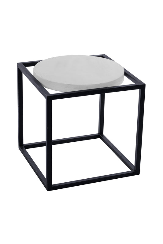 Chair-Metallic Black Frame Chair- Round White Oak Wood Top