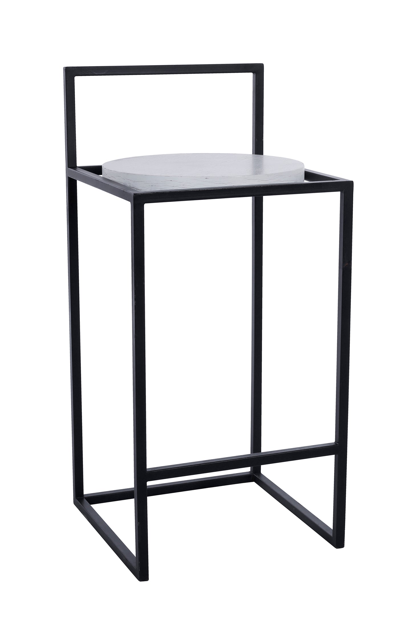Metallic Black Frame High Chair-Round White Oak Wood Top With Back