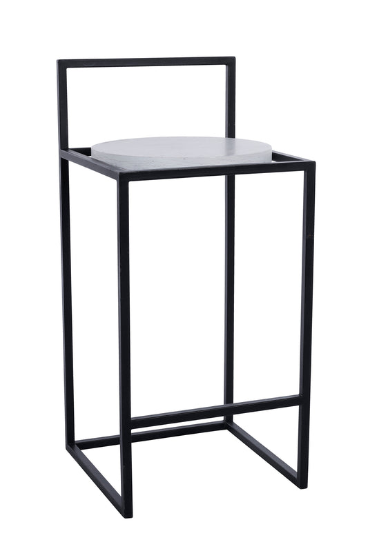 Metallic Black Frame High Chair-Round White Oak Wood Top With Back