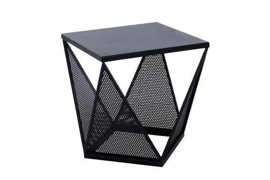 Side Table-Diamond Metallic Frame Side Table- Black Metal Top- Perforated Metal Sheet Cover
