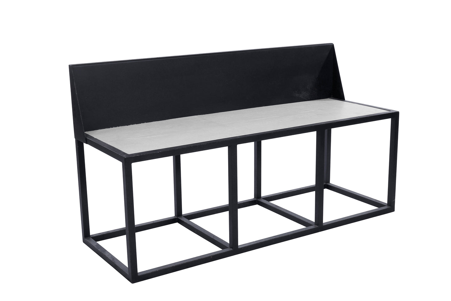 Metallic Black Frame Bench- White Oak Wood Top With Back