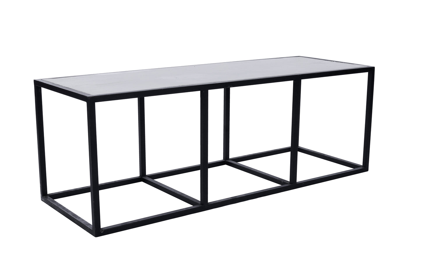 Metallic Black Frame Bench-White Oak Wood  Top