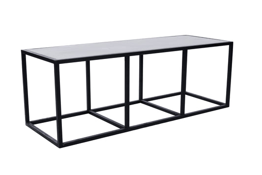 Metallic Black Frame Bench-White Oak Wood  Top