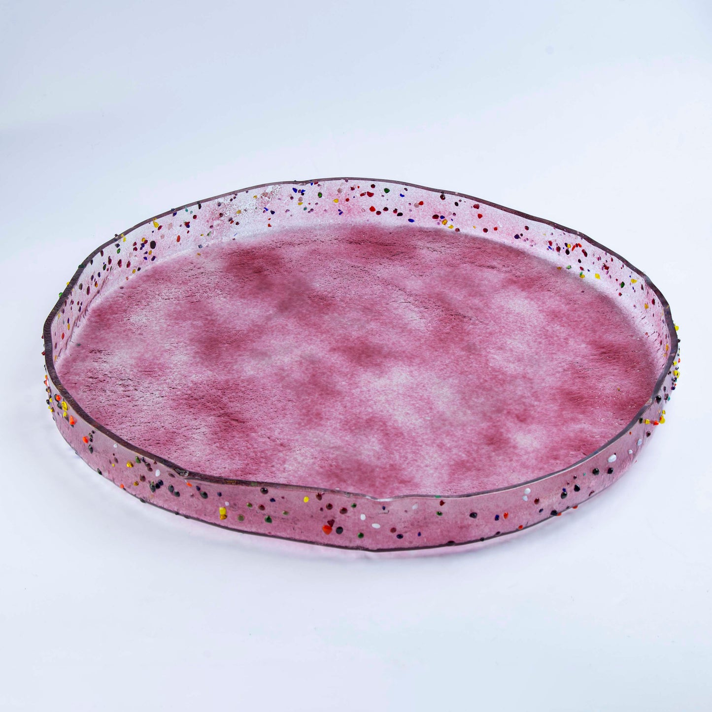 Glass Round Platter- Pink with dots - D 50 cm