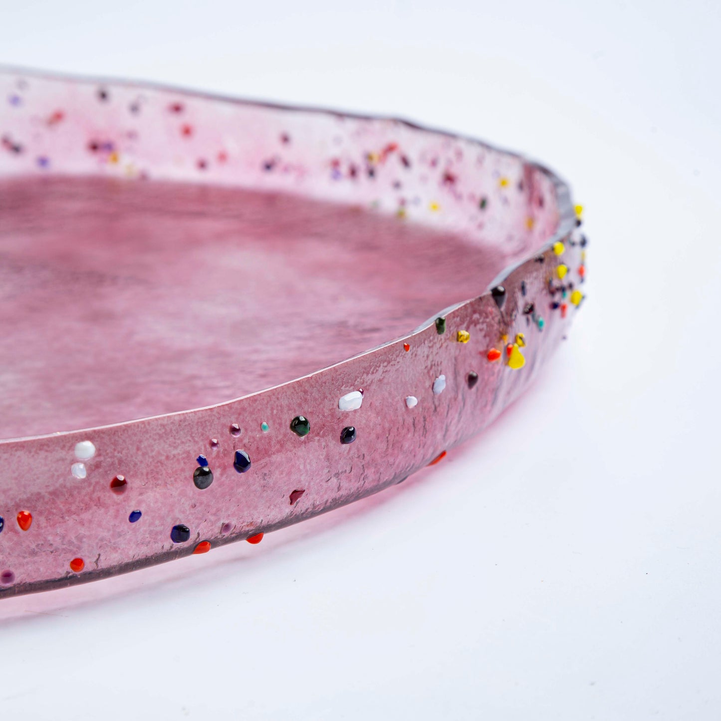 Glass Round Platter- Pink with dots - D 50 cm