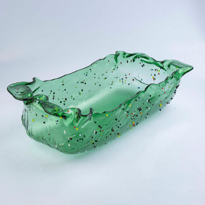 Glass Rectangular Platter - Green with dots 50cm x 25cm