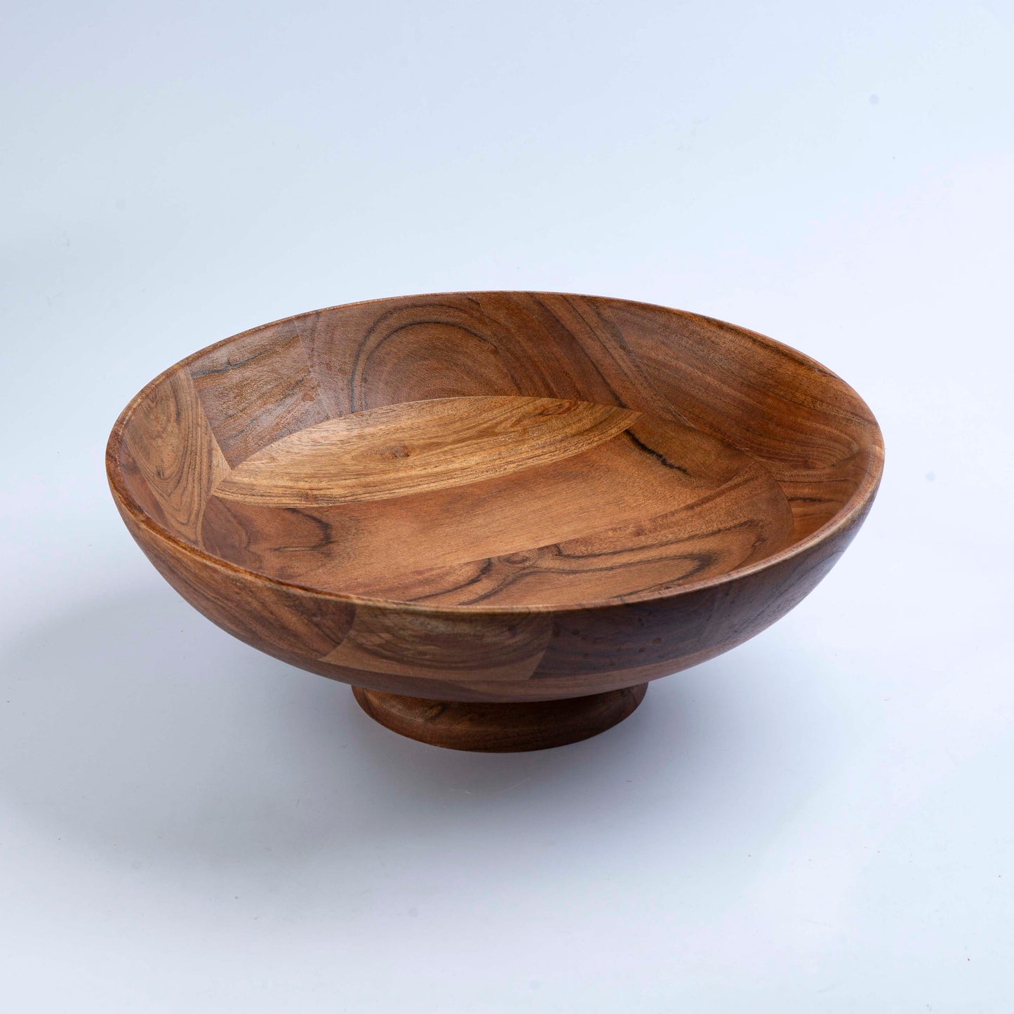 Round Wood Bowl on Pedestal Dxh 34x12cm