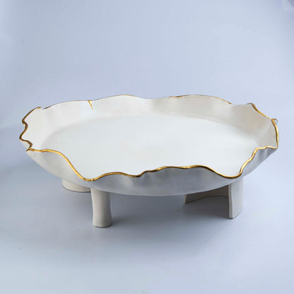 Ruffle Platter on Pedestal -Off White D 55cm