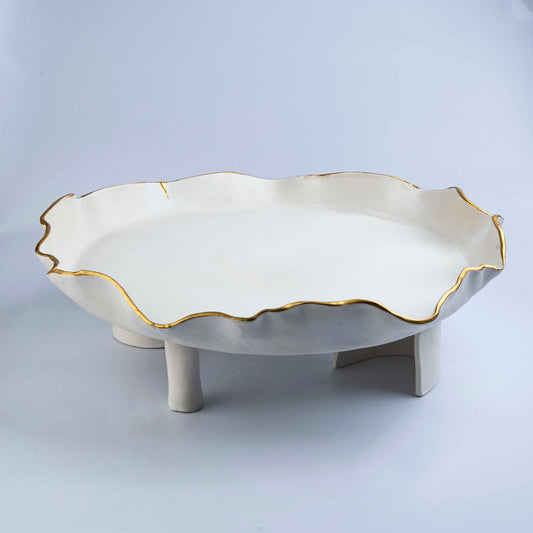 Ruffle Platter on Pedestal -Off White D 55cm
