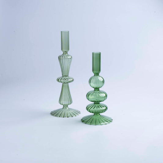 Colored Glass Candle holder -Green- Set of 2