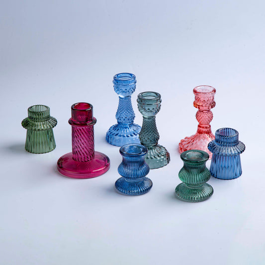 Colored Glass Candle Holders- Set of 8