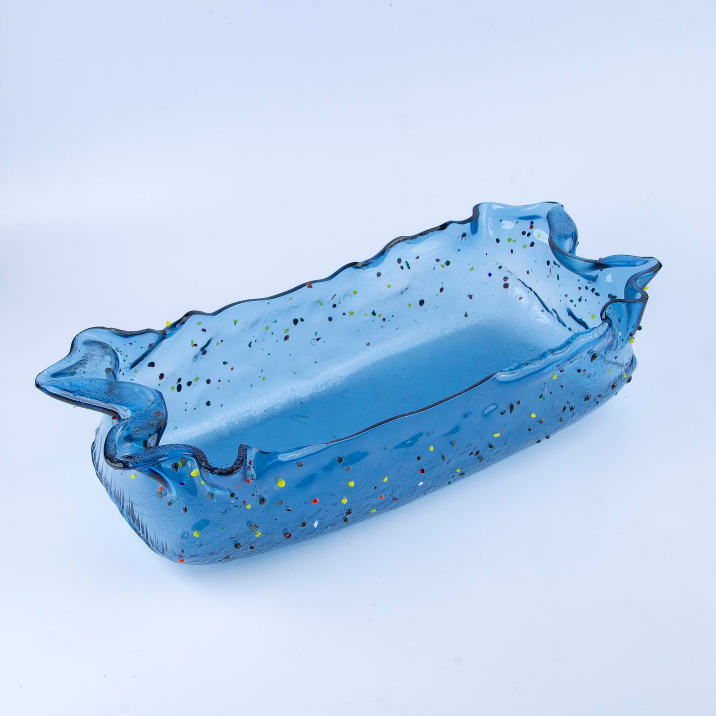 Glass Rectangular Platter- Blue with dots- 50x25cm