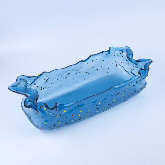 Glass Rectangular Platter- Blue with dots- 50x25cm