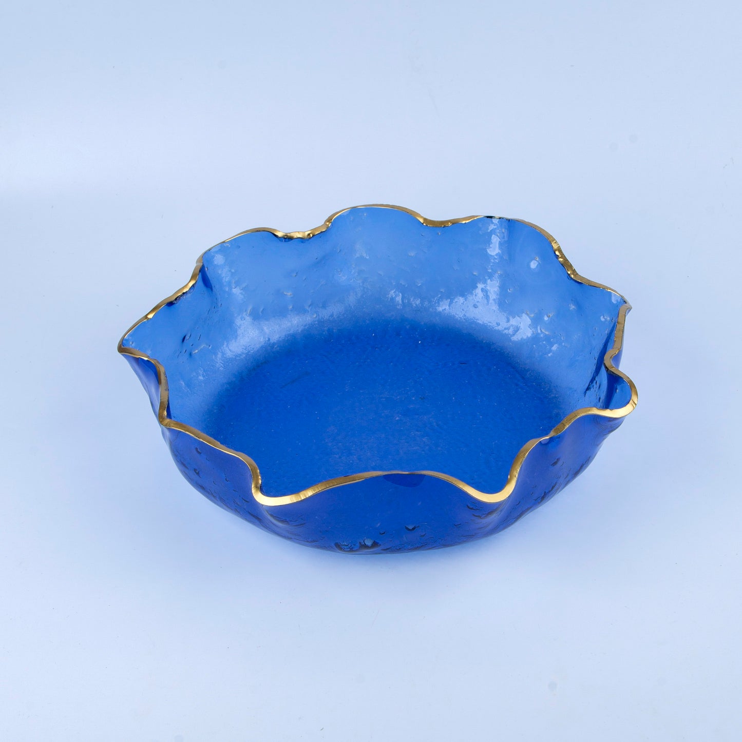 Glass Round Platter- Blue with gold-D 43cm
