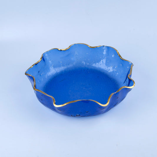Glass Round Platter- Blue with gold-D 43cm