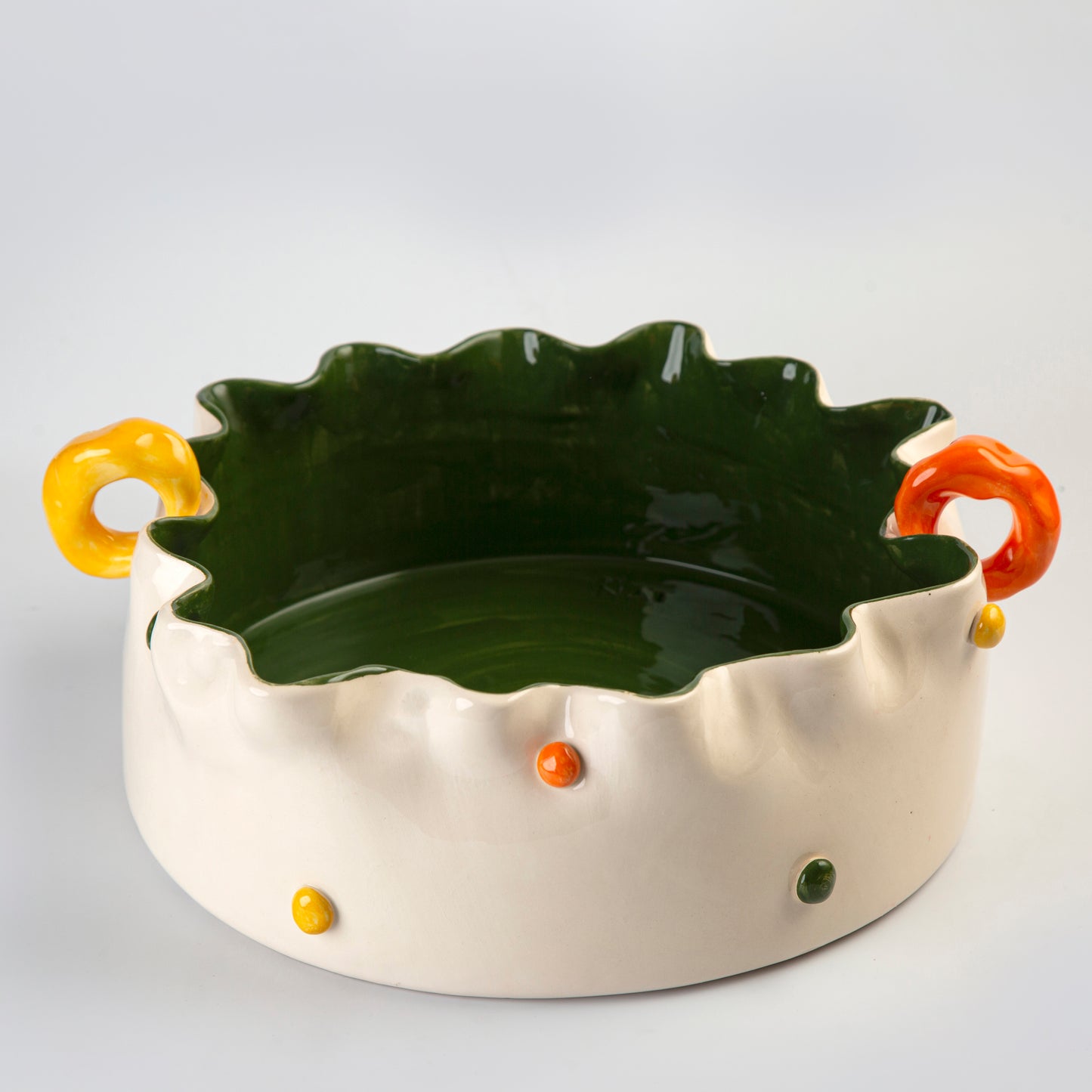 Round Platter with 2 handles & Dots - D 30 x h 10 cm