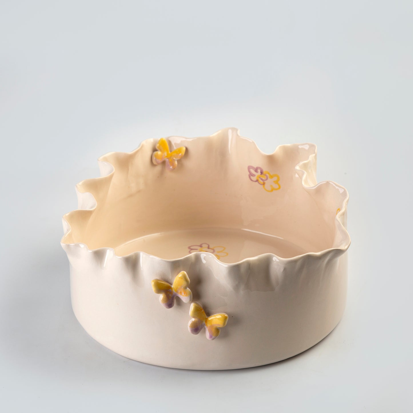 Round Platter -  White & Yellow - D 30 x h 10 cm