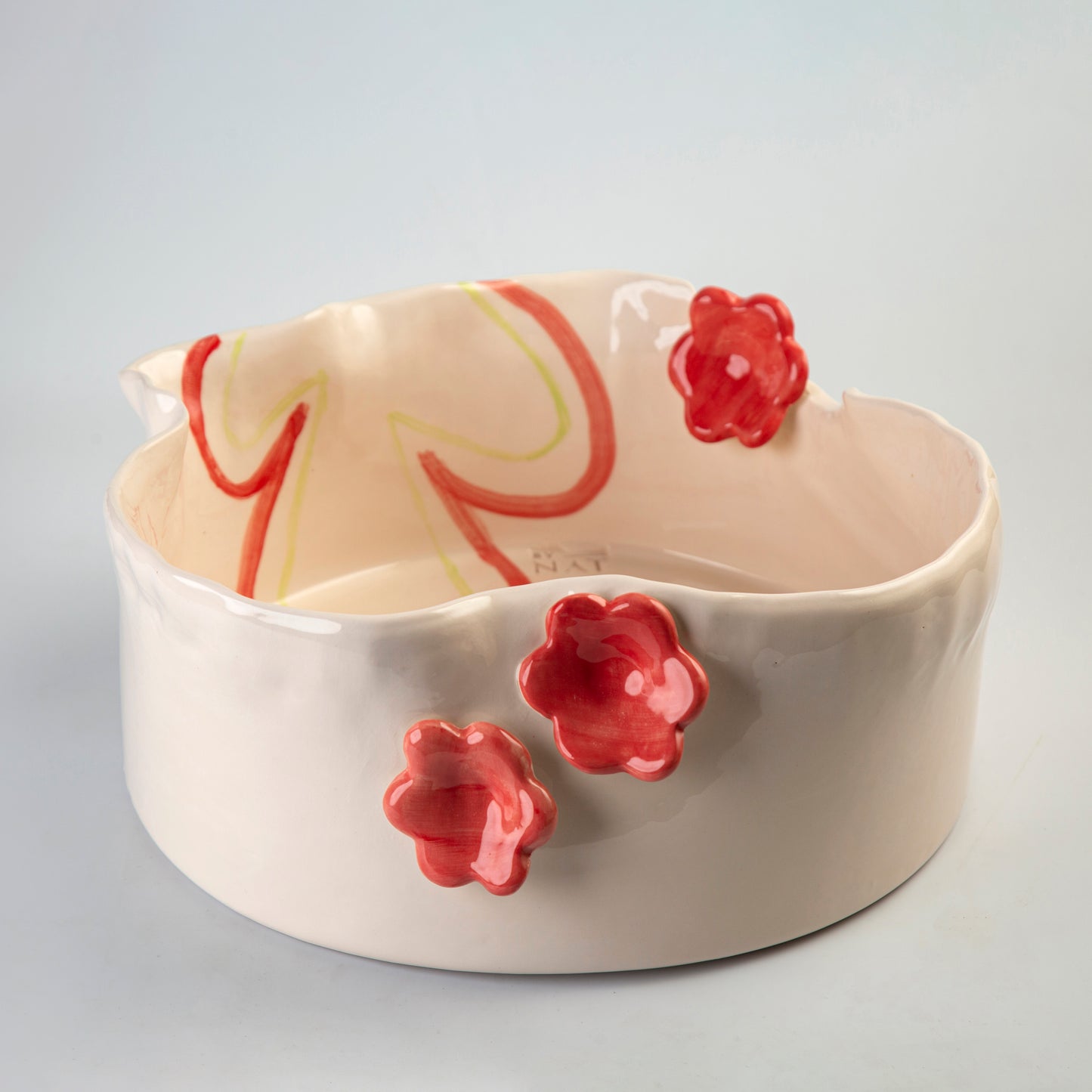 Round Platter - White & Red - D 31 x h 10 cm