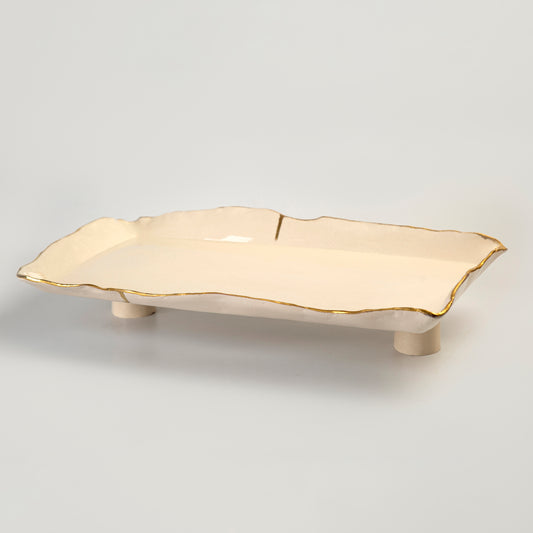 Rectangular Platter on Pedestal - White - 43 x 24 x 4 cm