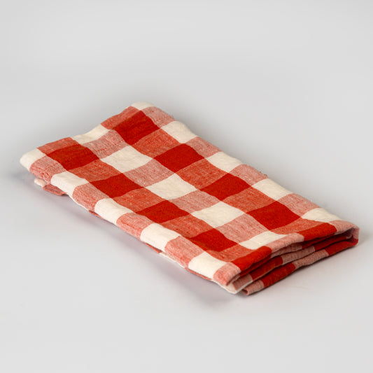 Napkin - Vichy Orange & White Linen - 56 x 56 cm