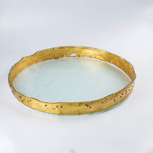 Glass Round Platter-Gold with dots- D.50cm