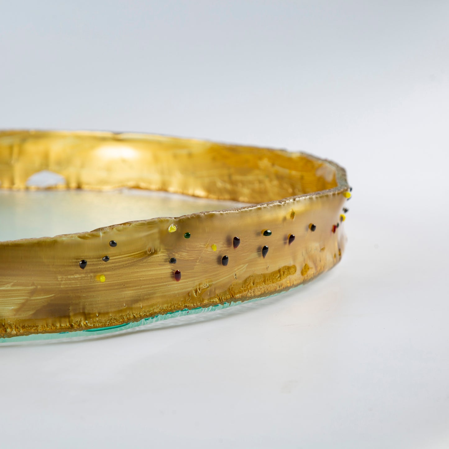 Glass Round Platter-Gold with dots- D.50cm